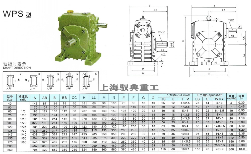 WPS40/50/60/70/80/100/120蝸輪蝸桿減速機(jī)參數(shù)大全